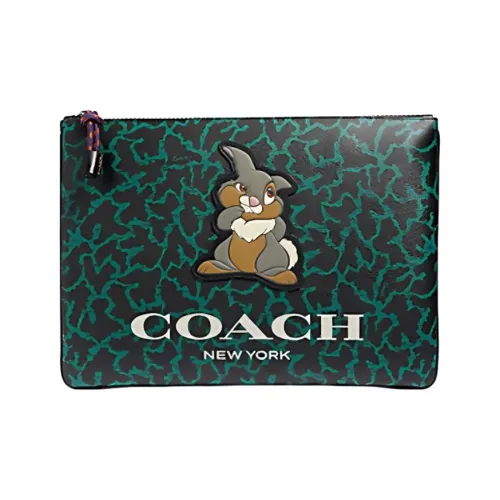 COACH X DISNEY Коллаборация Сумочка для украшений Покрытый холст с телячьей кожей Конверт Сумка Клатч Большой Мужской Темно-зеленый