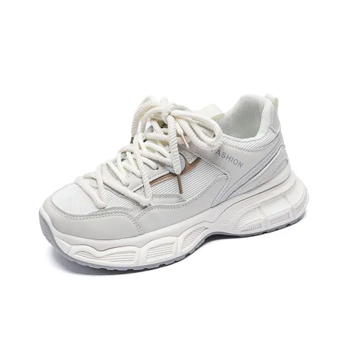 YANGQIYINGTAO Дышащий Низкий Топ Кроссовки с Толстой Подошвой Женские Экрю