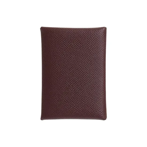 HERMES Calvi Duo Epsom Телячья кожа Держатель для карт Женские 0G Rouge Sellier Седло Красный