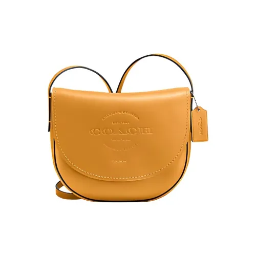 COACH Hudson Natural Smooth Leather Saddle Bag Shoulder Bag Medium Unisex Mustard Yellow Yellow COACH Hudson Натуральная гладкая кожа седло-сумка сумка через плечо средний размер унисекс горчично-желтый желтый