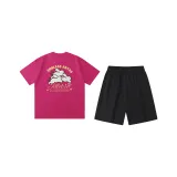 Розовый красный (Розовый красный топ + черные шорты)