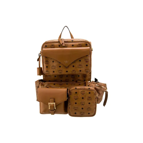 MCM Aren Покрытый холст с кожаными вставками большой унисекс рюкзак цвет коньяк