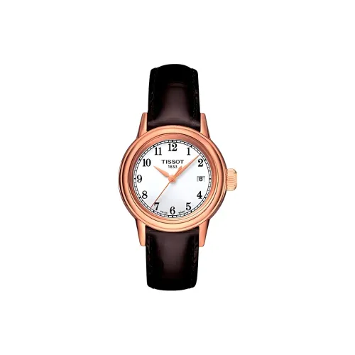 TISSOT Carson Elite Series Кварцевый механизм Женские часы 29,5 мм Белый циферблат PVD покрытие Корпус часов Кожаный ремешок
