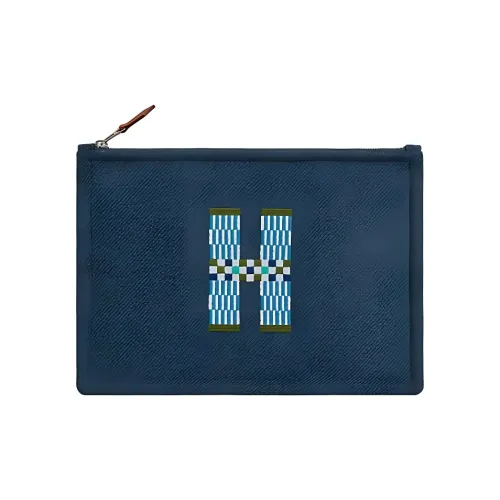 HERMES Flat H Natte Шерсть Клатч Маленький Женский Синий