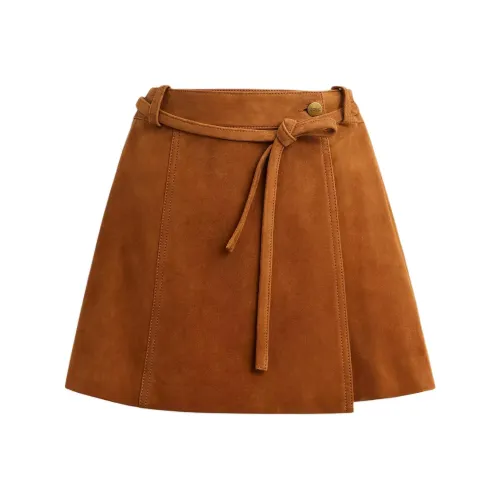 COACH SS25 Кожаные короткие юбки Женские Тепло-коричневый