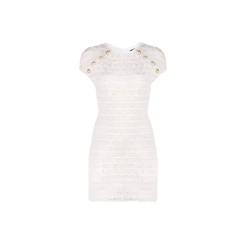 BALMAIN Белое Женское Короткое Платье с Рукавами