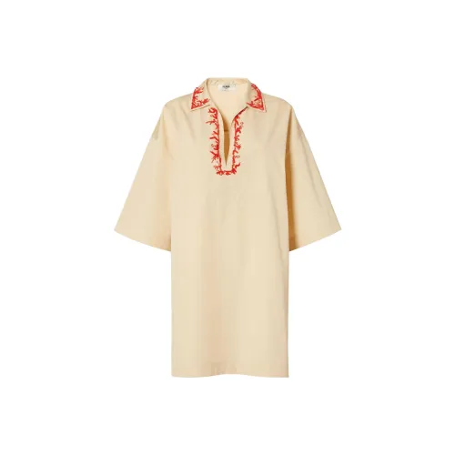 FENDI SS25 Короткий рукав Платье Женское Бежевый