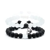 Белый кот Eye + Черный матовый Сердце Магнитная застежка Браслет