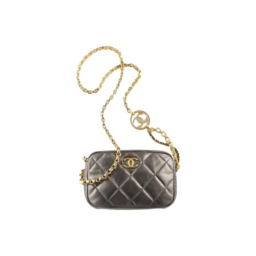 CHANEL Коровья кожа и Золотой металл Через плечо Camera Сумка Сумка через плечо Мини Женская Серый