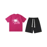 Розовый красный (Розовый красный топ + черные шорты)