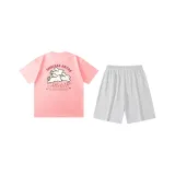 Pink (Розовый топ + Цветочные белые и серые шорты)