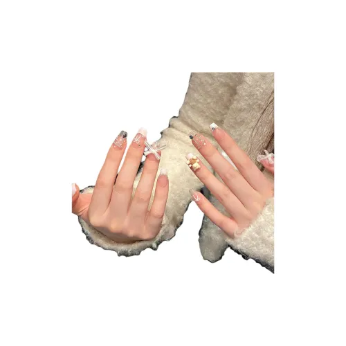 Rui Jin Мягкий Телесный Французский Нишевый Bowknot False Nail Короткий Розовый Однотонный Стиль Instagram 20 мм