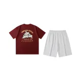 Бордовый (Бордовый топ + Цветочный, белый и серый шорты)