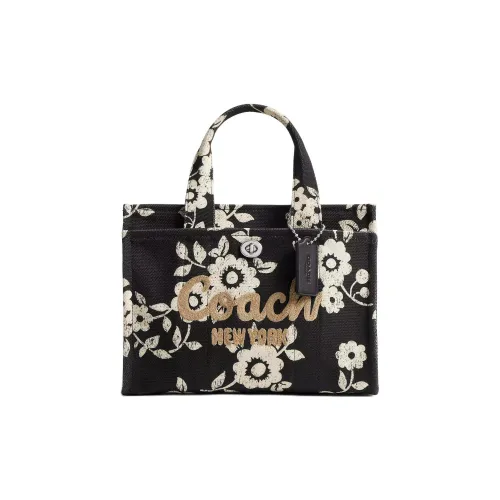 COACH Cargo Хлопок Тоут Сумка Сумка для покупок Сумка через плечо Сумка среднего размера Женская серебряная и черная