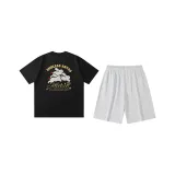 Black (Черный топ + Цветочные серые шорты)