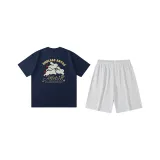 Темно-синий (Темно-синий топ + Цветочный Белый и Серый шорты)