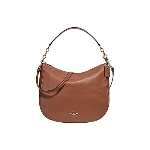 COACH ELLE Delicate Pebble Leather Saddle Bag Crossbody Bag Large Women's Brown