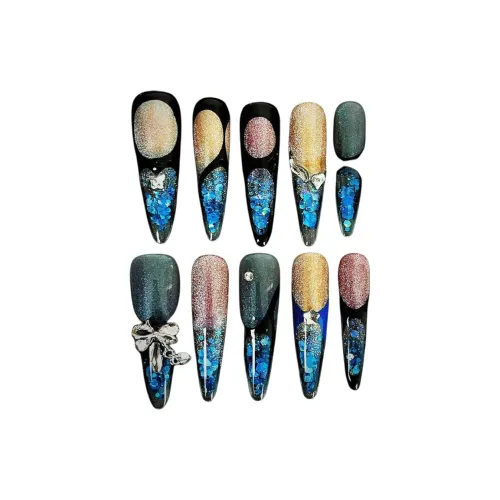 PRETTY NAIL Конфетный цвет Пудинговый False Nail Длинный Многоцветный Jump Цвет Кошачий глаз