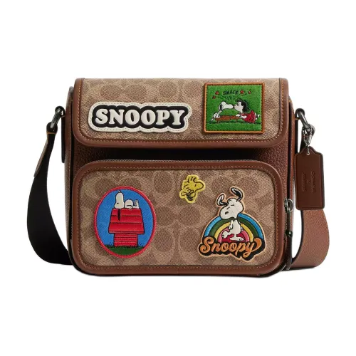 COACH PEANUTS Collaboration Sullivan Покрытый холст Сумка через плечо Сумка на плечо Маленькая Мужская Коричневая