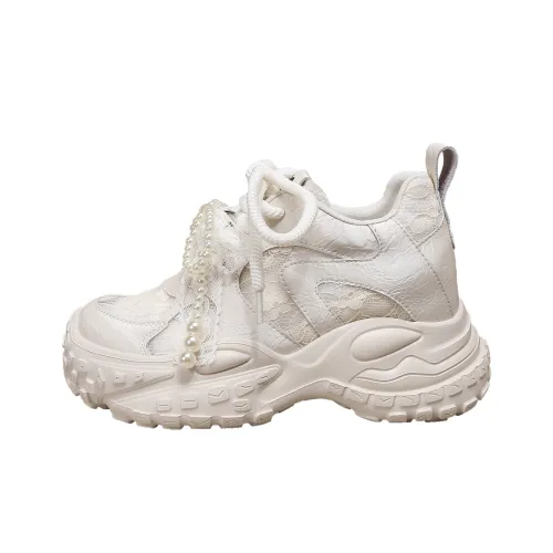 Forest Princess Дышащий Низкий Топ Кроссовки с Толстой Подошвой Женские Экрю