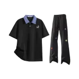 Чёрный POLO + Чёрные повседневные штаны