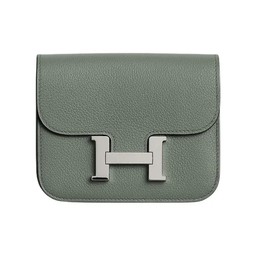 HERMES Constance Slim Evercolor Телячья кожа Кошелек Женские 63 Vert Amande Абрикосовый зеленый