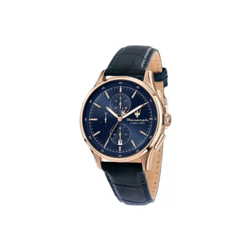 Maserati Мужские часы Кварцевый механизм Кожаный ремешок 42 мм Синий циферблат