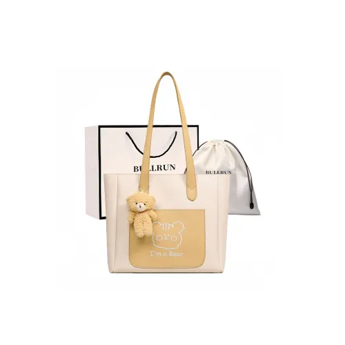 Bullrun Коровья кожа с синтетической кожей Тоут Сумка Сумка для покупок Сумка на плечо Женская Бежевая