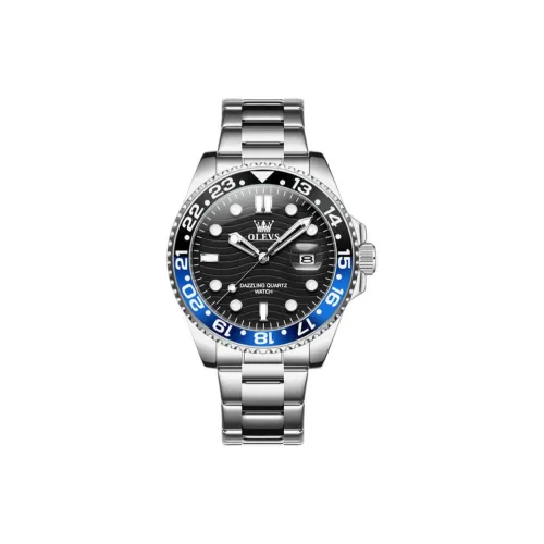OLEVS Play The Cool Series Кварцевый механизм Нержавеющий стальной ремешок Часы Мужские Черный циферблат