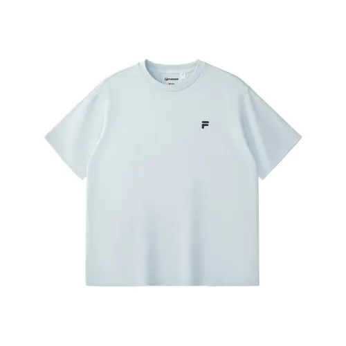 FILA FUSION Утренний туманно-голубой и Белый LB Мужская футболка с коротким рукавом
