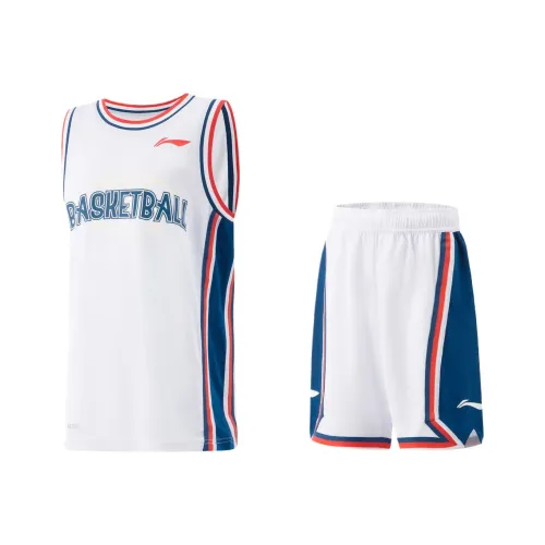 LINING YOUNG Повседневная Спортивная Одежда Баскетбол 2 Предмета Комплект Стандартный Белый Новый Джинсовый Синий Детский