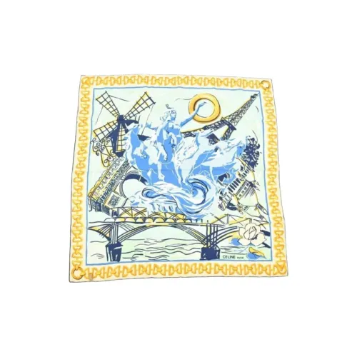 CELINE 100% шелк Шарфы Женские Синий