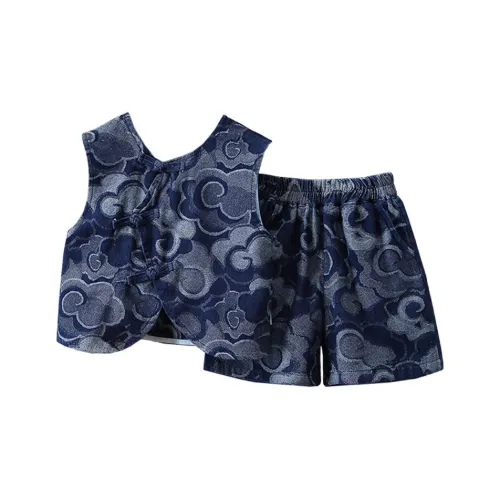 momasong Повседневная спортивная одежда 2 предмета комплект синий для детей 3-7 лет