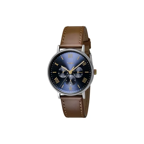 TIMEX Наручные часы Кварцевый механизм Кожаный ремешок 41 мм Синий циферблат Мужские часы