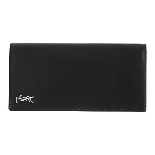 SAINT LAURENT Монограмма Матовый Кожа Кошелек Кошелек Мужской Черный