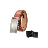 Матовая пряжка цвета оружейного металла +60 Текстура, красно-коричневый ремень 268, желтая основа (Вы особенный, коробка)