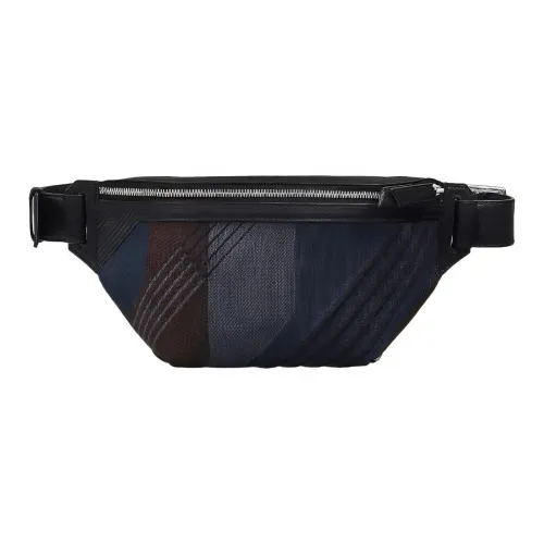 HERMES Cityslide Коровья кожа Бананка Мужской Светло-серый Полночный синий Черный