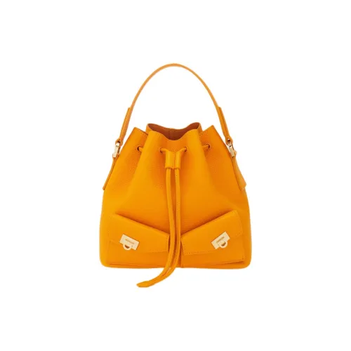 Ferragamo Hug Телячья кожа Ведрообразная сумка Женская Имбирно-желтая
