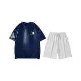 Темно-синий (Темно-синий топ + Цветочный Белый и Серый шорты)