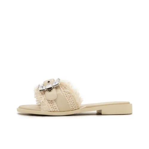 FED Резина Подошва Стразы Слипоны Женские Бежевые