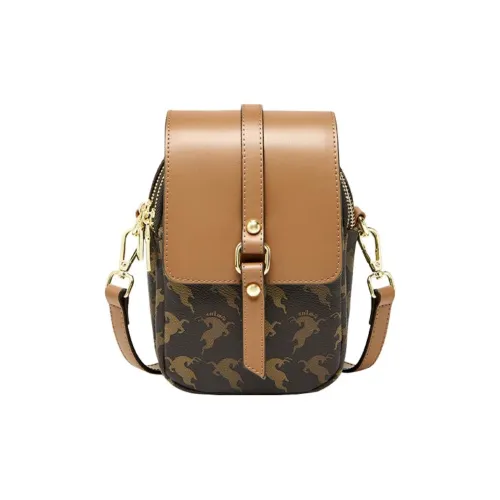 15 MINS Чехол для телефона из ПВХ Сумка через плечо Маленькая Женская Кофейного Экрю цвета