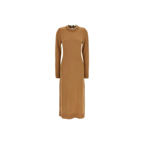 Paco Rabanne Длинное платье с длинными рукавами женское коричневое