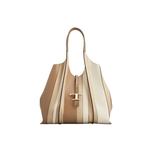TOD'S T Timeless Телячья кожа Тоут Сумка Сумка для покупок Сумка на плечо Сумка среднего размера Женская Коричневый Хаки Бежевый