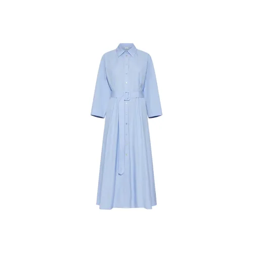 Marella Длинное платье с длинными рукавами женское светло-синее