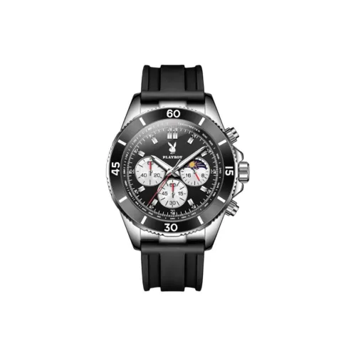 Playboy Trendy and Cool Collection Кварцевый механизм Силиконовый ремешок Часы Мужские Черный циферблат