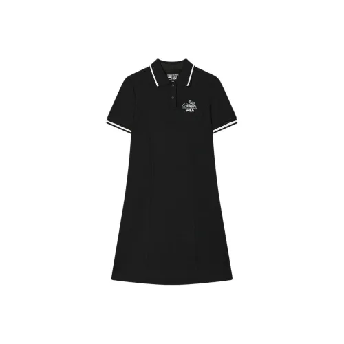 FILA Черное Женское Короткое Платье с Рукавами