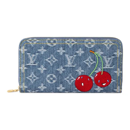 LOUIS VUITTON Takashi Murakami Коллаборация Zippy MONOGRAM DENIM Ткань Кошелек Женские Синий