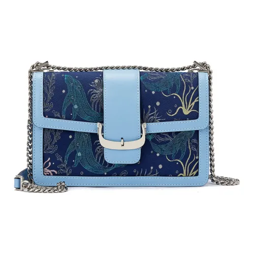 Roberta Di Camerino Ткань Спилок коровья кожа Сумка на плечо Женская Морской синий Серебристо-серый