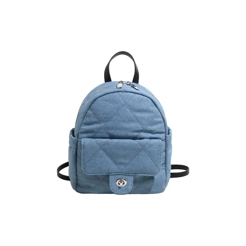 Meow In The Grass Denim Backpack Women's Light Blue Dark Blue