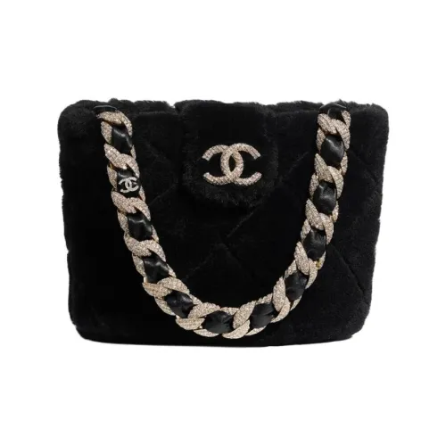 CHANEL Овчина Трава And Золотой металл Сумка Сумка-ведро Женские Черный